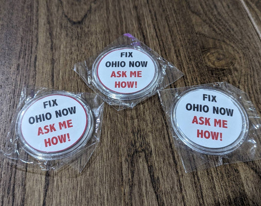 "Fix Ohio Now" Handmade Conversation-starter Button (2")